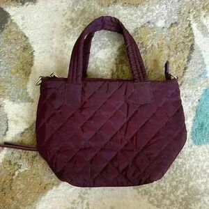 INC maroon, quilted nylon tote bag